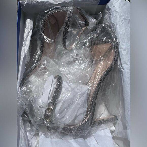 NIB Stuart Weitzman Nudist Curve Square Toe Glitter High Heel Sandals Size 6.5 - Picture 11 of 13